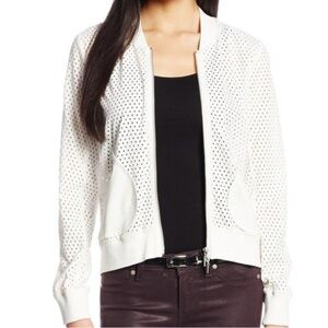 Rebecca Taylor Jacket Women’s 4 Laser Cut Bomber Off White Twill